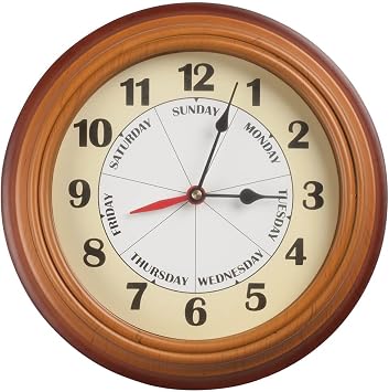 Mwfus Day of the Week Clock with Time of Day Combination Easy to Read Analog Clock - Retirement Gift