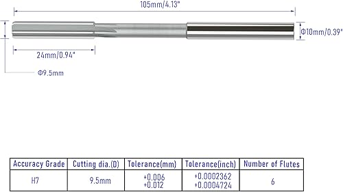 Vista 14 de Escariador de chucking de 0.67 pulgadas, H7 HSS cobalto M35 máquina escariadora métrica, 6 flautas rectas, herramienta de corte de fresado