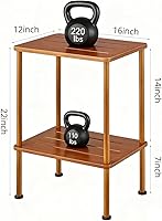 Vista 3 de Bamboo Adirondack - Mesa auxiliar cuadrada para exteriores, mesa auxiliar de bambú de almacenamiento de 2 niveles para patio, mesas auxiliares