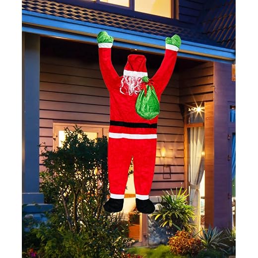 AISENO Christmas Outdoor Decorations 5.6FT Hanging Santa Claus Decor from Gutter Roof Chimney Tree for Xmas Holiday Ornament