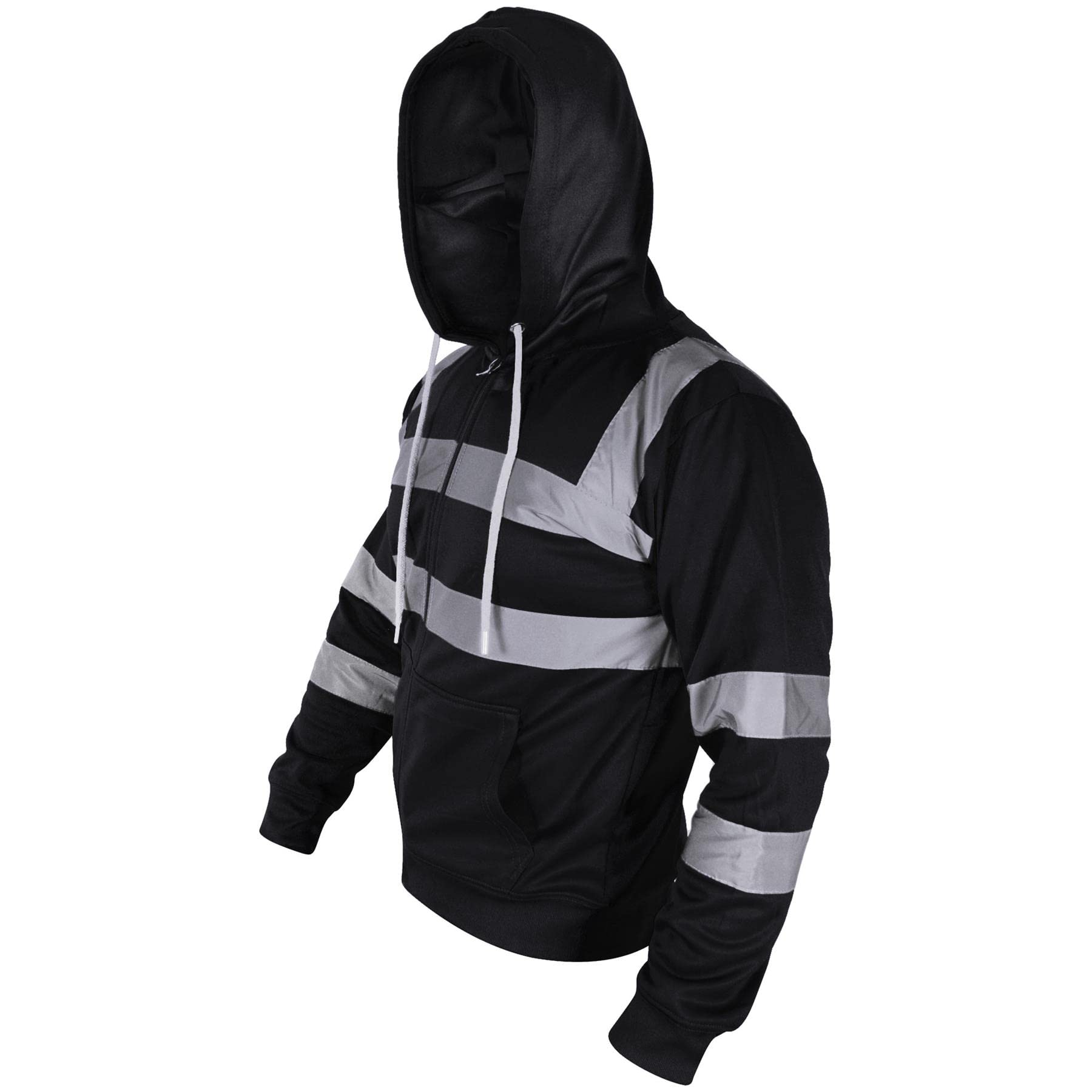 A2Z Haut Visibilité Sûr Travailler Encapuchonné Fermeture Éclair Deux Ton Réfléchissant Ruban Le Pull Sweat-Shirt - Hi Vis Zipper Black M