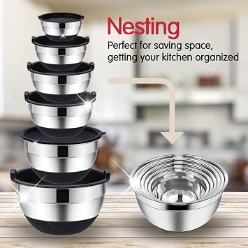 Rottay 20PCS Stainless Steel Mixing Bowls with Airtight Lids Set