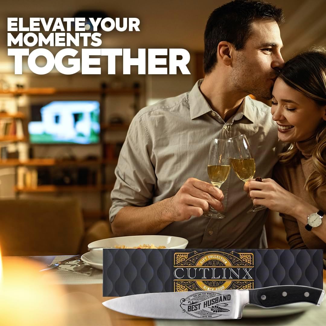 Christmas Day Gift BEST HUSBAND - Premium Chef Knife Gift - 8 in. Stainless Carbon Steel Kitchen Knive w/Pakka Wood Handle - Father's Day, Christmas, Housewarming, Anniversary, Holiday Gifts