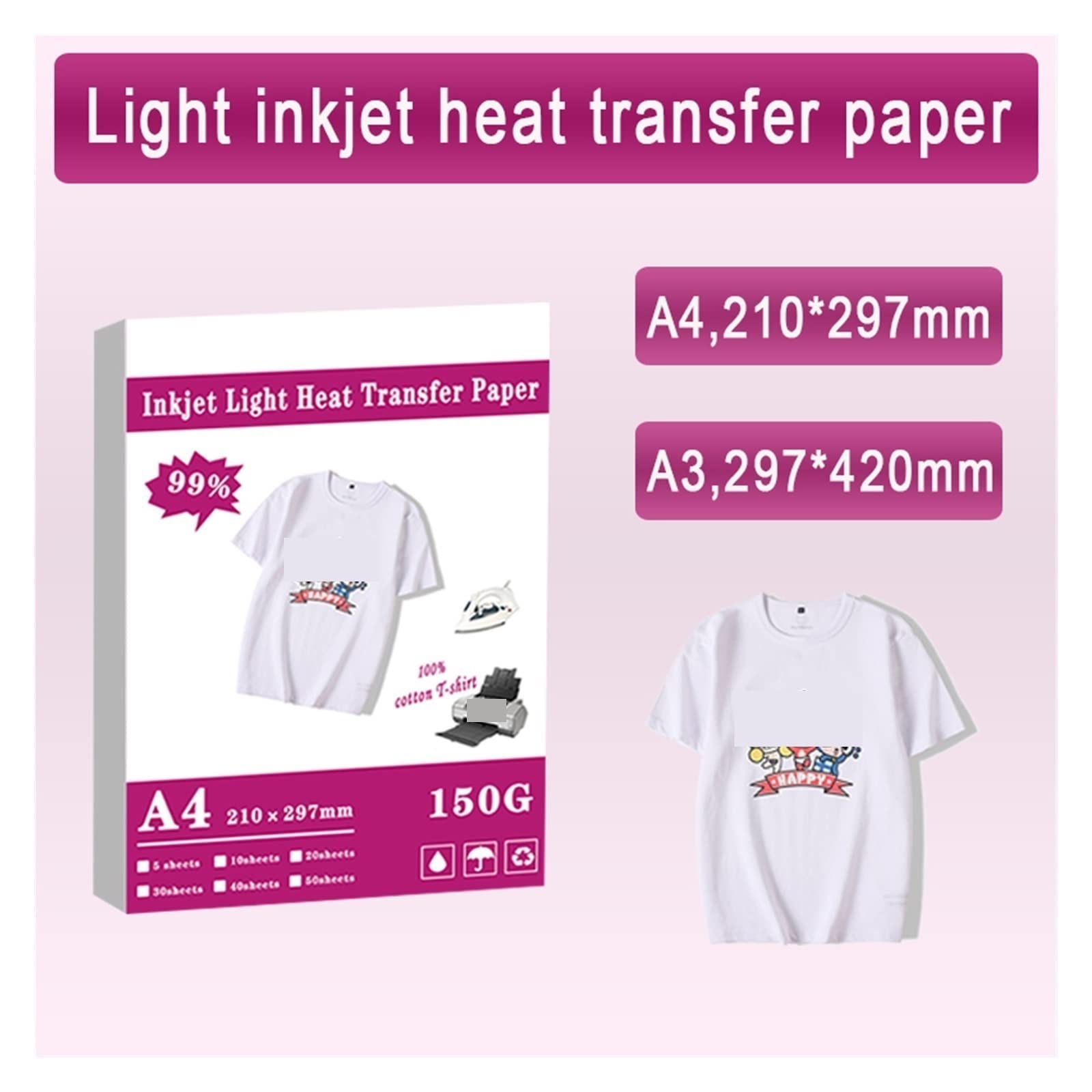 A3 A4 żelazko na T Shirt papier termotransferowy do jasnego koloru 100% tkaniny bawełniane tkaniny druk atramentowy projekt na prezenty dla majsterkowiczów Lucky (Color : A4 dark 15sheets)
