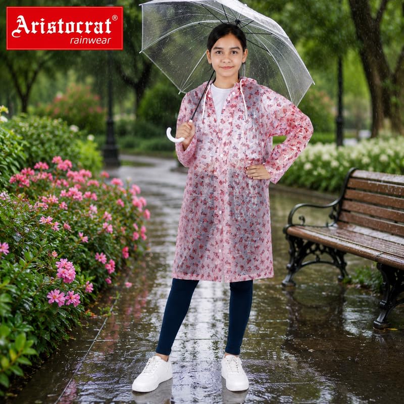 Image of Aristocrat Kids Humpty Dumpty Waterproof Raincoat with Hood | Knee Length Rainwear for Boys & Girls | Regular Fit Rain Jacket with Two Front Pockets | All-Weather Protection Rainwear