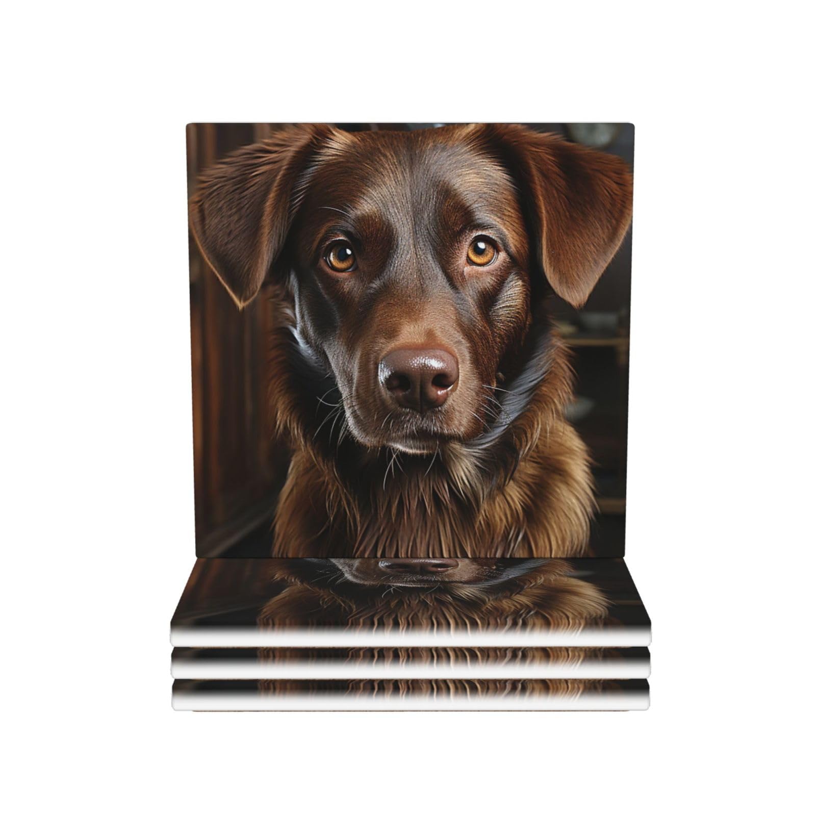 Drink Coasters Set of 4 Coffee Ceramic Coaster Brown Labrador Coasters for Drinks Coffee Cup Mat Heat Resistant Tabletop Protection Coaster Desk Accessorie Home Decorative