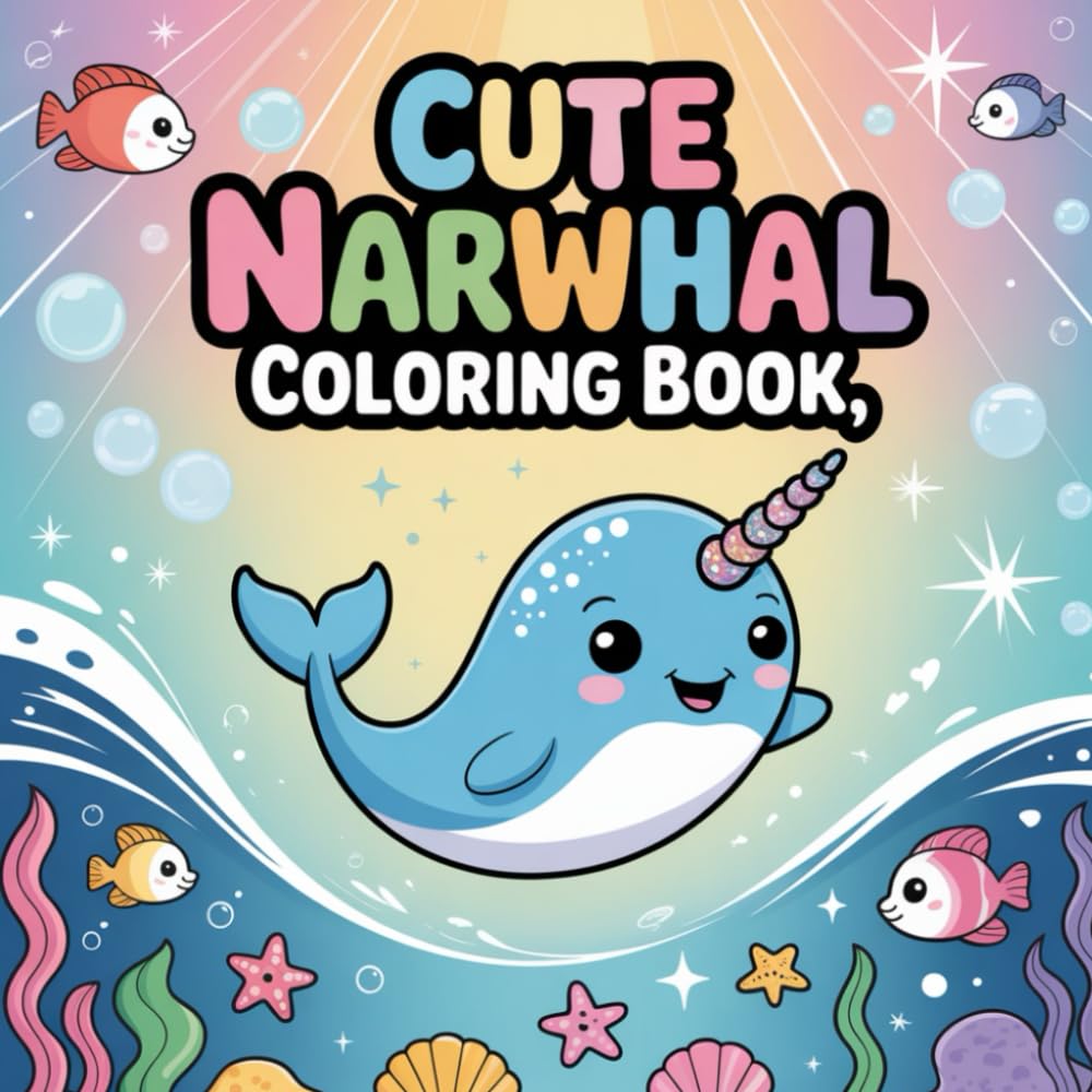 Cute Narwhal Coloring Book: A Cute Coloring Book for Kids, Kawaii Coloring Book, Bold and Easy Designs, Coloring Book for Adults and Kids
