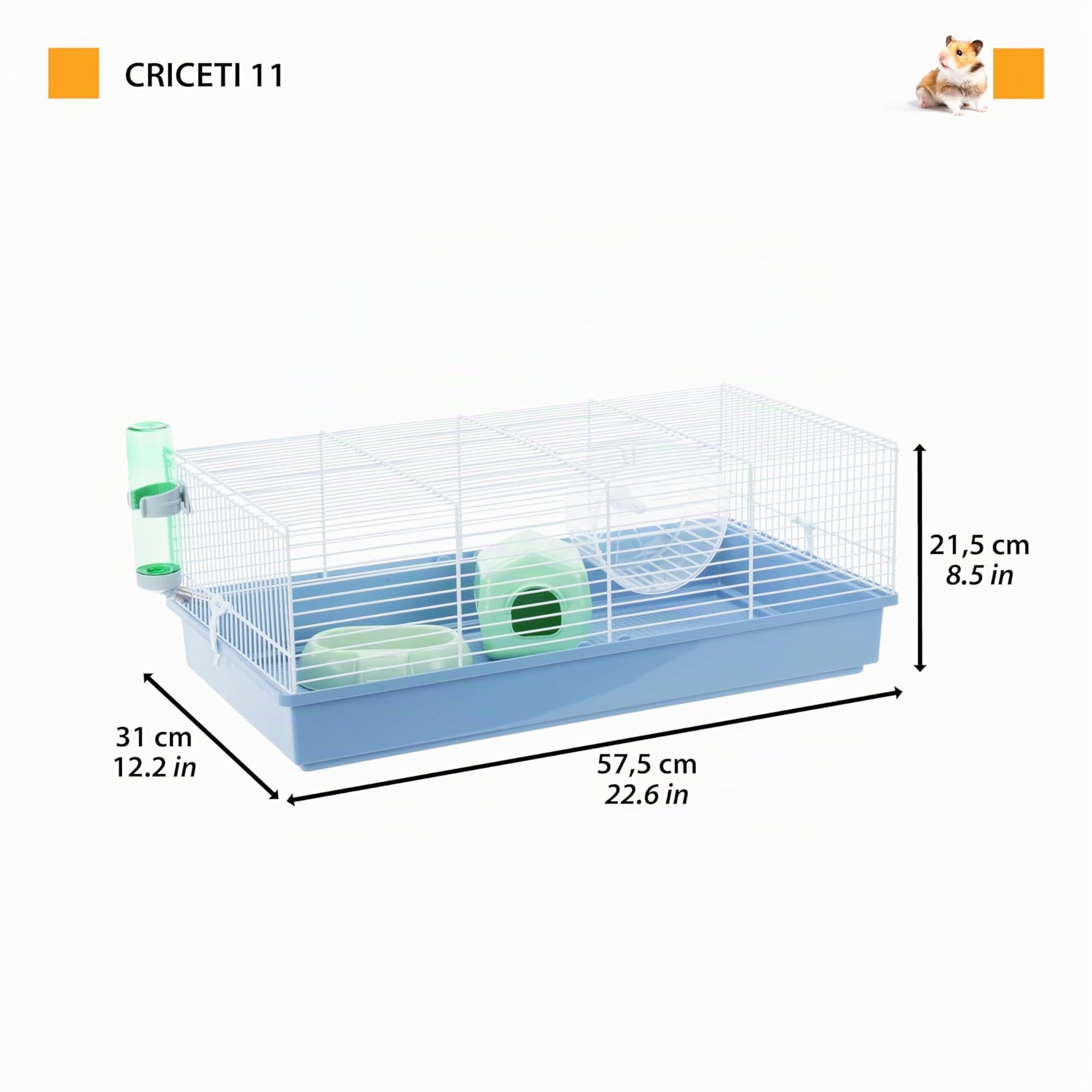 FERPLAST Gabbia Roditori CRICETI 11 per Criceti, in Metallo, Accessori inclusi: Mangiatoia, Beverino, Casetta, Ruota. 57,5x31xh21,5cm