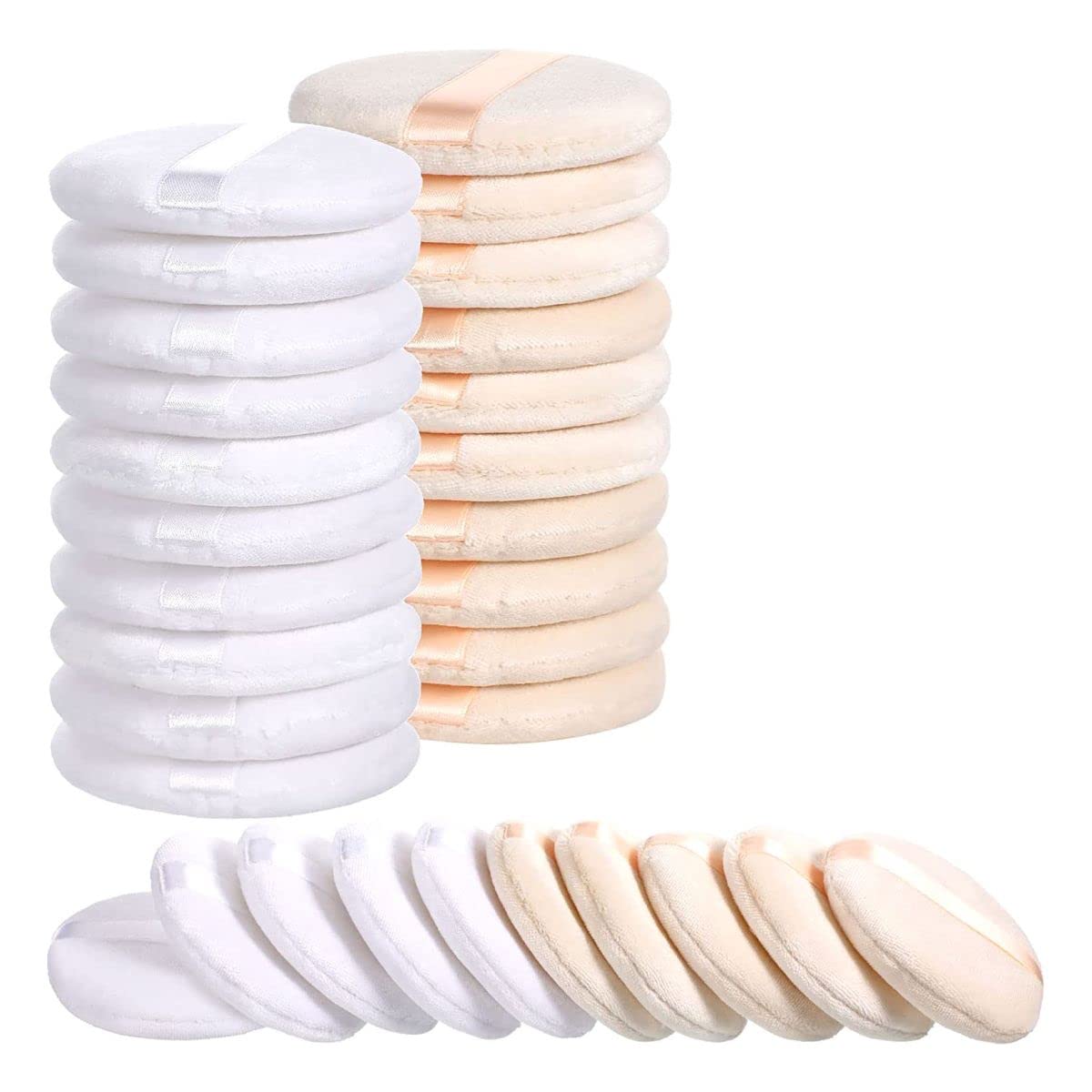 Kastwave Powder Puff, Face Makeup Cotton Puff For Makeup, Loose Soft Body Cosmetic Foundation Sponge, Mineral Wet Dry Tool (White And Skin Color, 30Pcs)