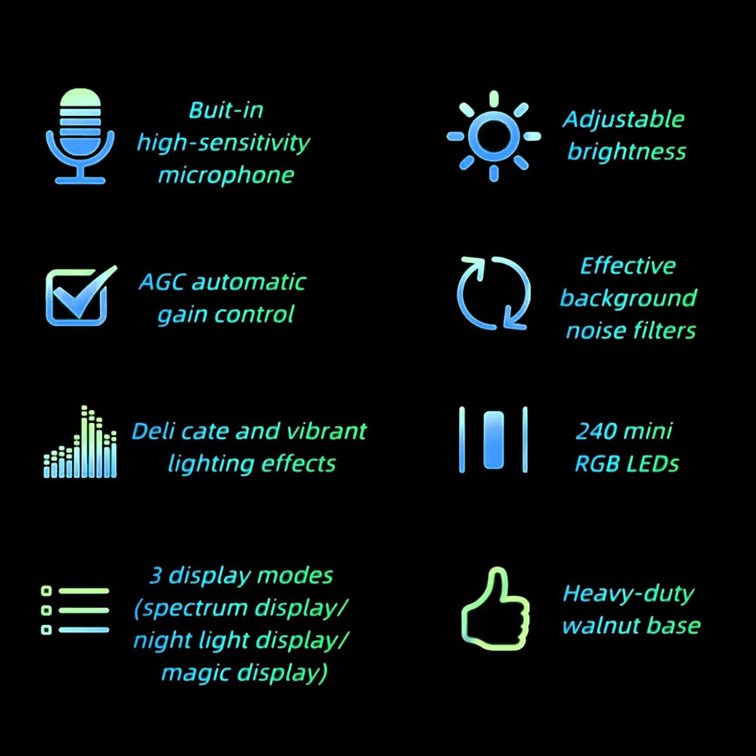 Wyświetlacz LED widma muzycznego, lampa widma z odbiorem dźwięku RGB, z automatyczną regulacją wzmocnienia (AGC), regulowana czułość jasności i koloru, do użytku domowego i imprezowego