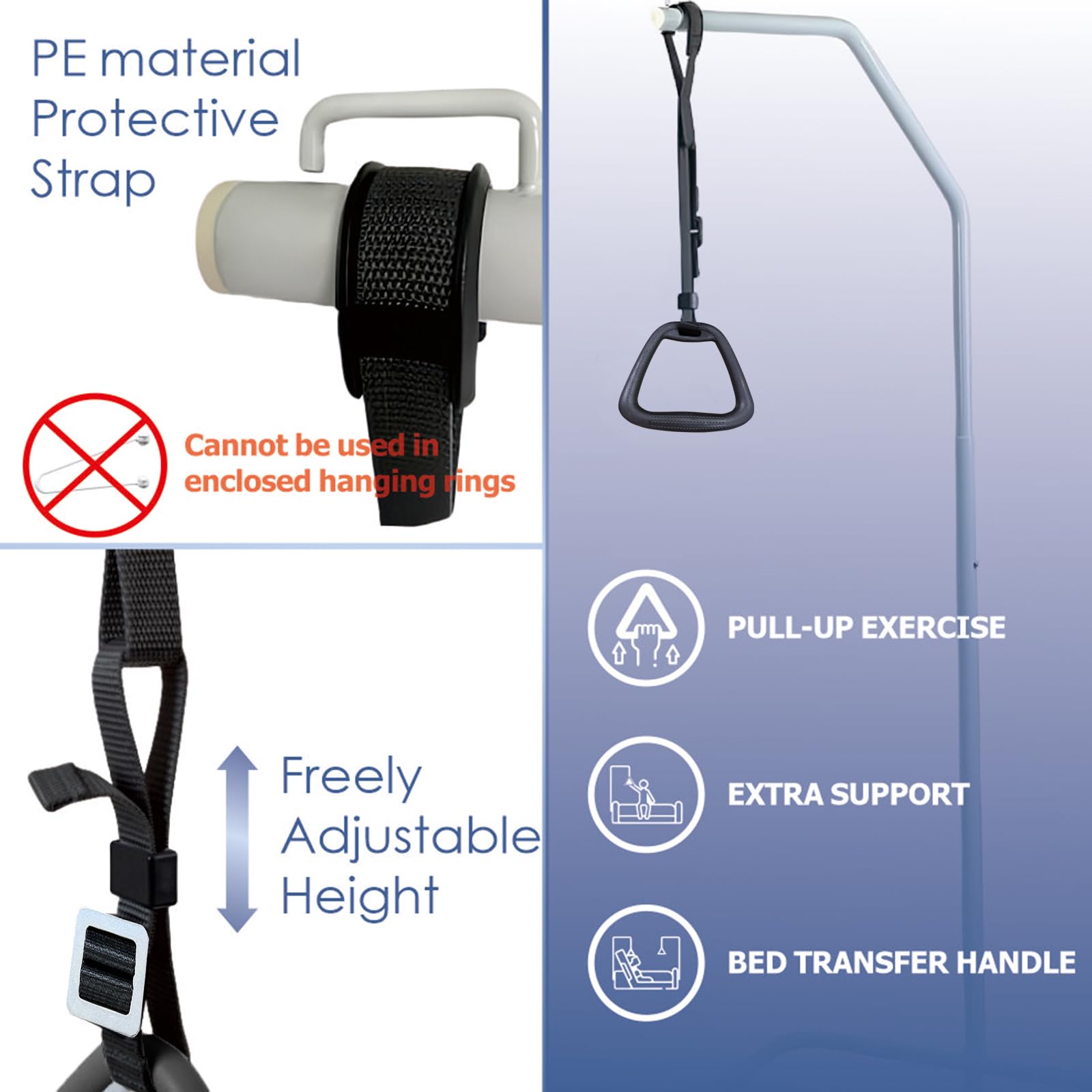 Trapezio da letto – Maniglia per trazioni per camera da letto, staffa di aiuto per la mobilità del letto, accessori per disabili, anziani feriti, supporta 49,9 kg, 1 pezzo