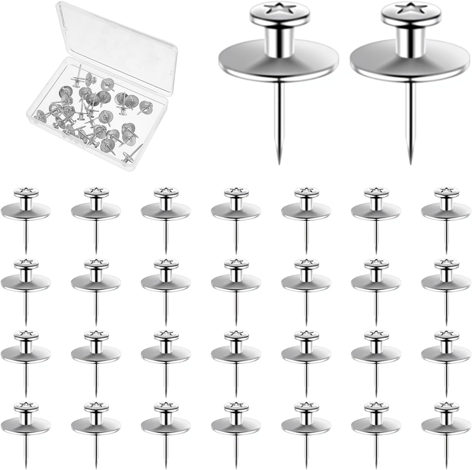 30 PCS Thumbtacks for Hanging Double Headed Picture Hanging Nails Metal Silver Small Photo Hang Hook Pins Heavy Duty Long Tacks Wall Hooks for Bulletin Board Poster Pins Home Office Map Decor