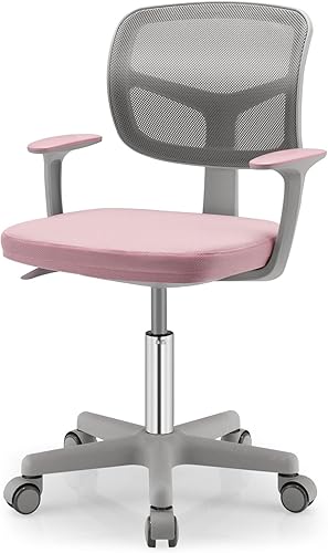 HOMGX Silla de escritorio para niños, silla ergonómica giratoria para estudio con soporte lumbar, malla transpirable y ruedas universales, silla de