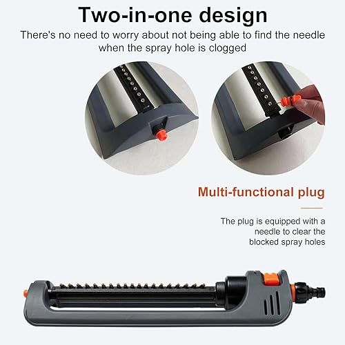 Miniatura 6 de Aspersor de césped, rociador de agua oscilante con boquillas de 19 agujeros, herramienta de jardinería para riego para patio y césped