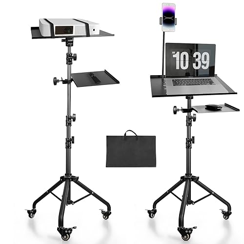 ZeptX Portable Laptop & Projector Stand with Phone Holder and Mouse Tray ，Adjustable Height Tripod Stand for Laptop, Projector, DJ, Sheet Music，Black