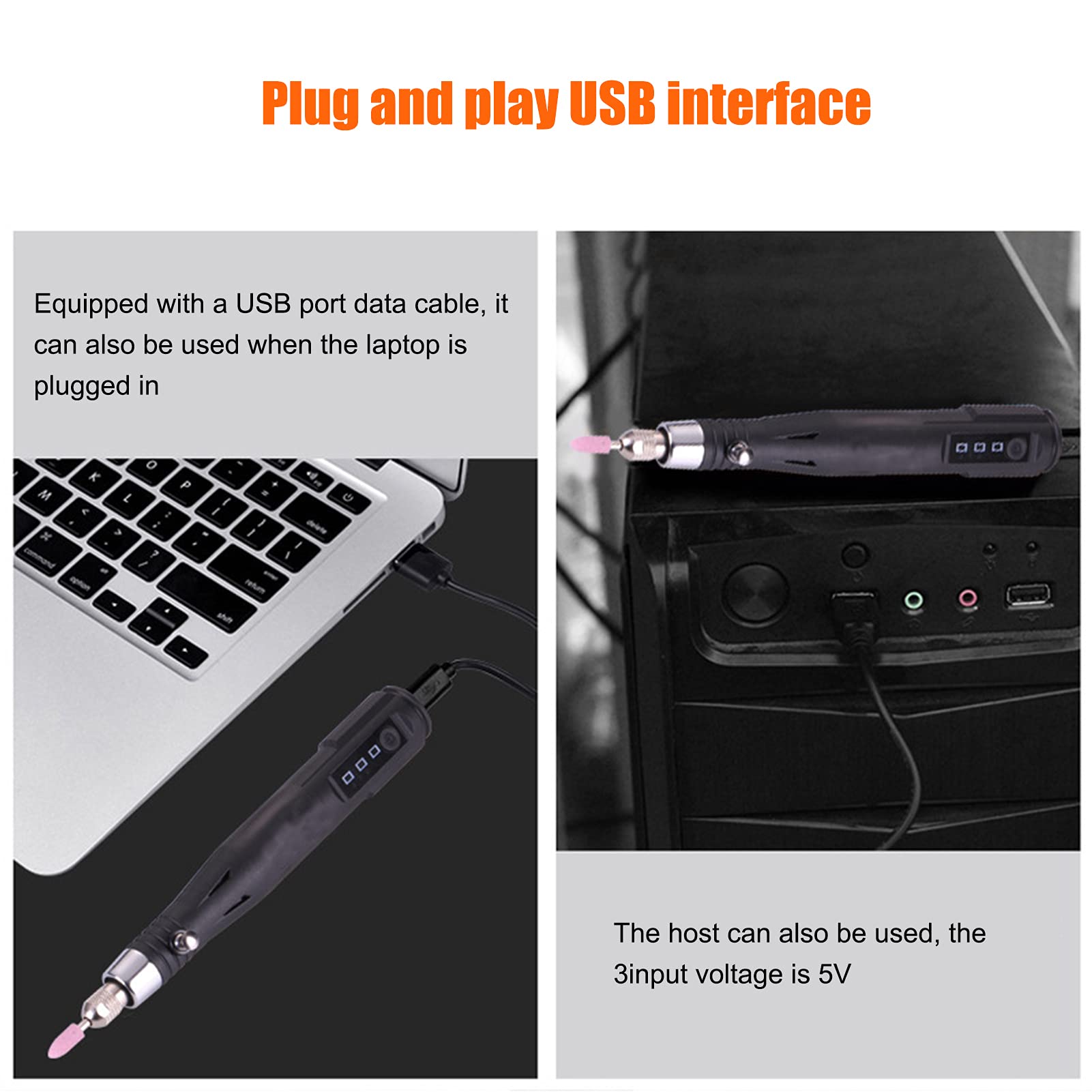 Mini Smerigliatrice Elettrica USB 3 Velocità Multifunzione Nero Modern Minimalist Kit con 9 Teste di Molatura e Accessori