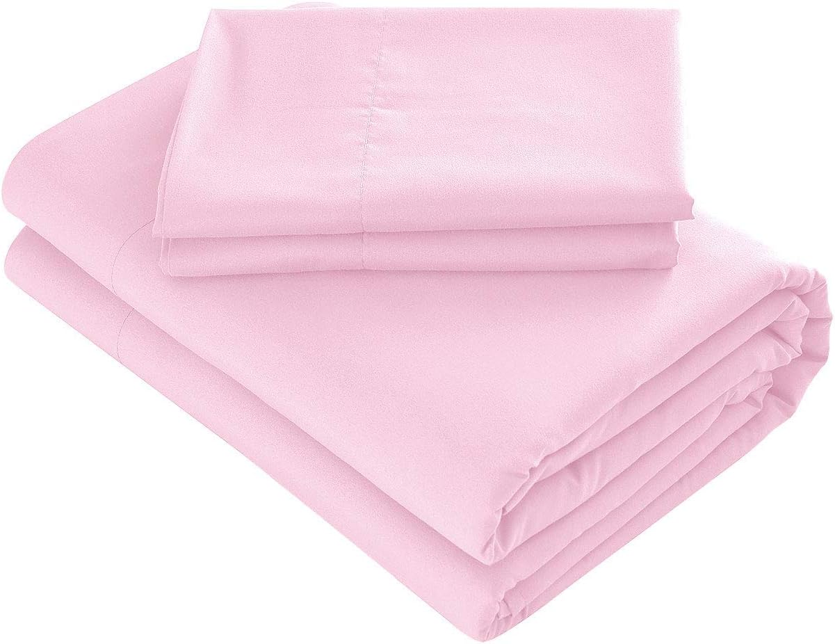 LaxLinen Sheet Set- 4 Piece Set- Super Bed Sheets- Extra Soft-Bed Sheet Set Fits Mattresses Upto 21” -24" Inches Extra Deep Pockets- Easy Fit Twin Extra Long, Pink Solid 600 TC Egyptian Quality