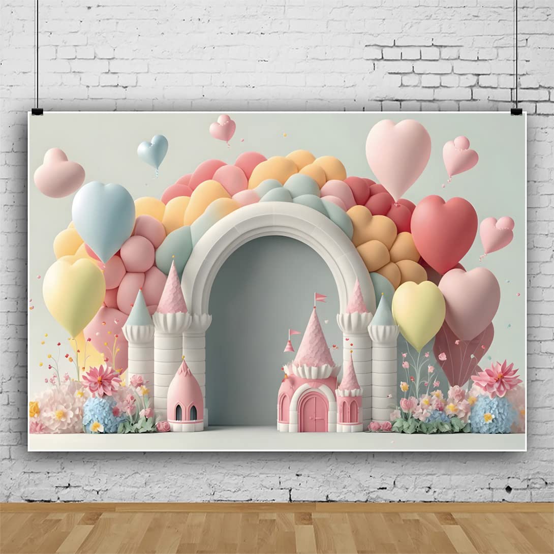 2,2x1,5m Sfondo fantasy con palloncini per neonati, arco bianco, palloncino colorato, fiore, sfondo fotografico, banner per baby shower, ragazzo, ragazza, neonato, festa di compleanno