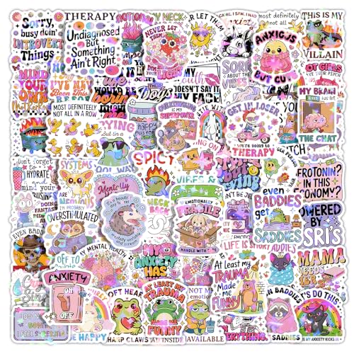 130PCS Holographic Funny Mental Health Stickers Gifts for Teens Adults Sarcastic & Inspirational Designs for Mental Health Awareness Items Positive Gifts for Therapy Lovers Journaling & Decor