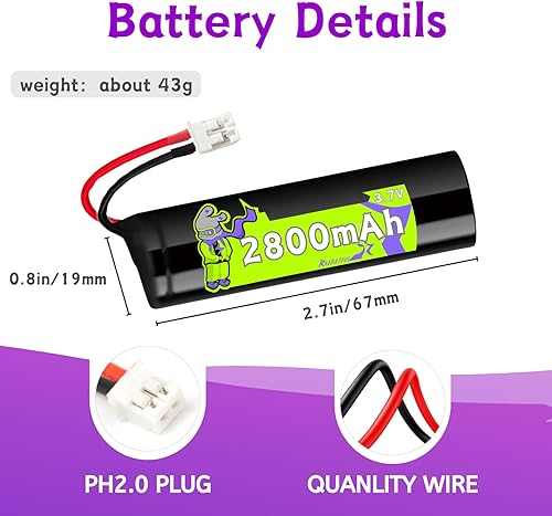Miniatura 3 de Batería de iones de litio de 2800 mAh 3.7 V con PH2.0, batería recargable RC compatible con conector para productos electrónicos de bricolaje,