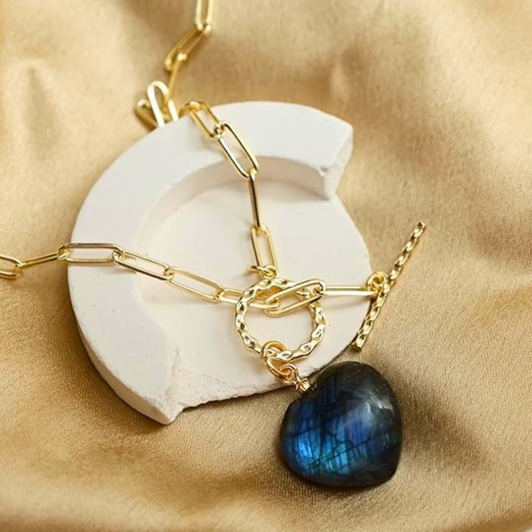 Gempires Gemstone Heart Front Toggle Necklace for Women with gold Paperclip Chain, Toggle Clasp Jewelry for Women, Gift for Her - Image 7