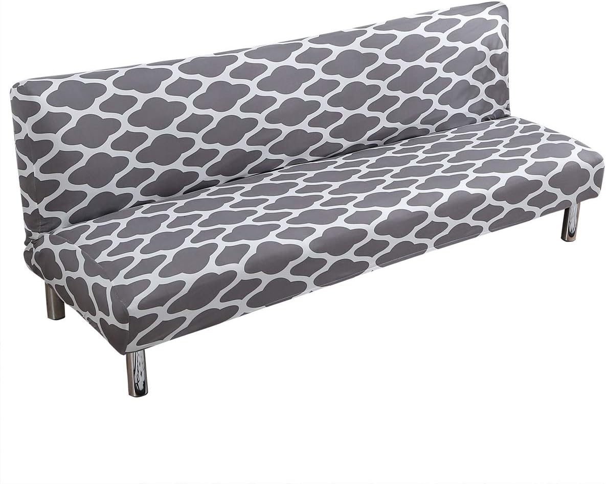 Futon Cover Armless Sofa Slipcover Stretch Elastic Reclining Detachable Folding Sofa Bed Covers Furniture Couch Protector (BTC01 Gray)