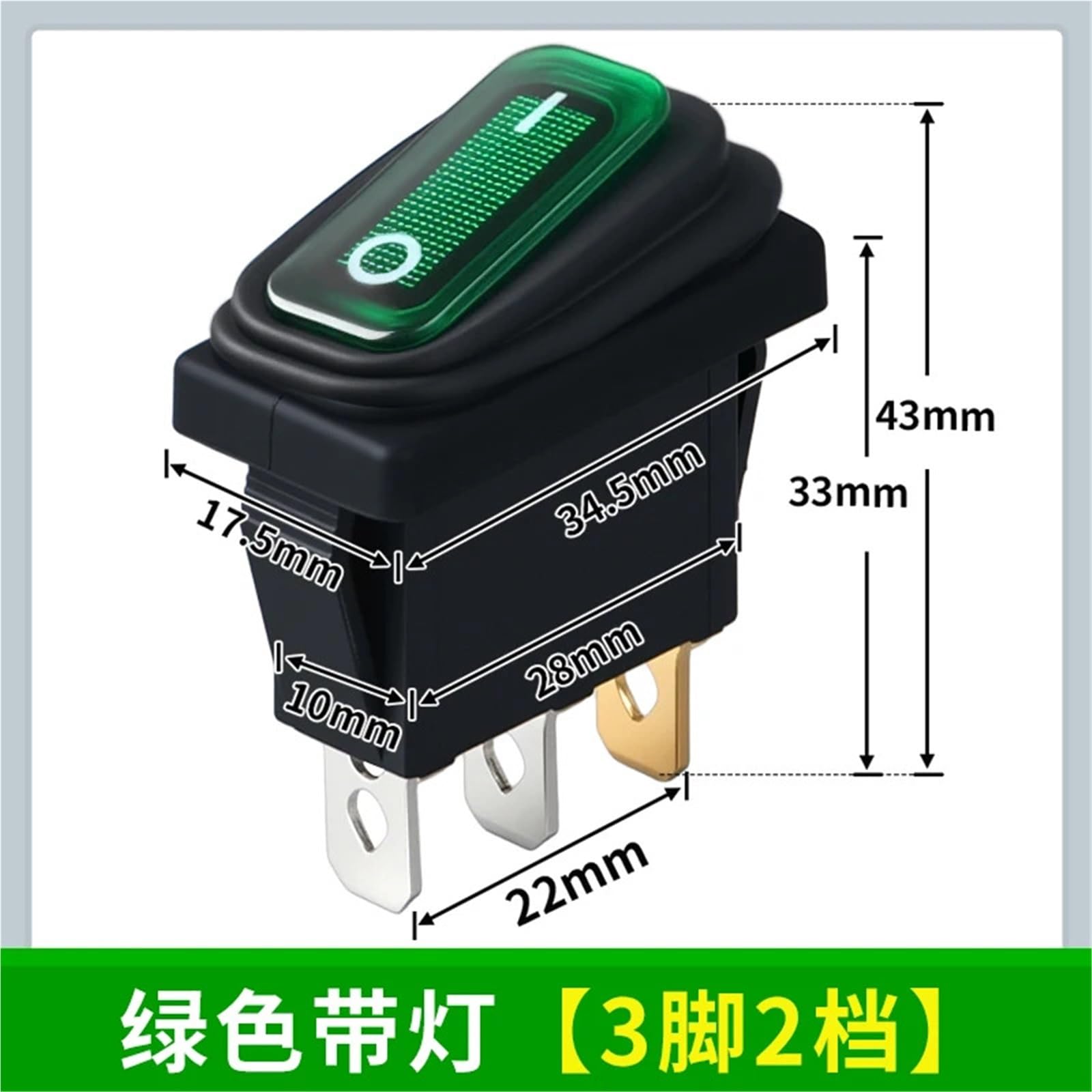 Interruptor basculante KCD3 IP67 de encendido/apagado, 3 pines, 2/3 posiciones, 15 A, 250 V CA, 10 unidades(Green lamp 3Pin 2pos)