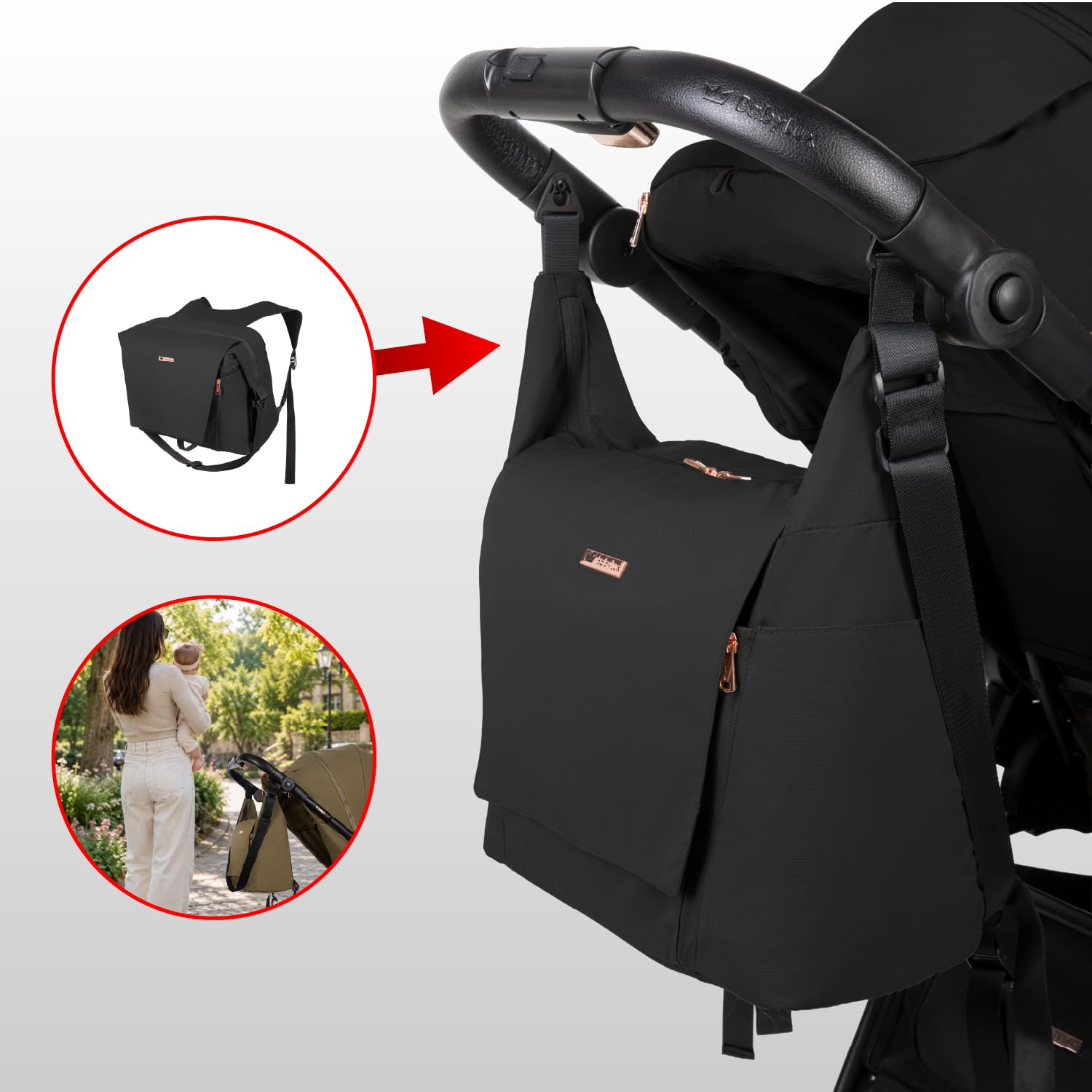 Babylux Passeggino Leggero da Viaggio ROMBO con Funzione Reclinabile, Onyx | Passeggino Pieghevole, Manubrio Telescopico, Ripiegabile In Modo Compatto, Borsa Per Pannolini E Viaggio E Altri Accessori