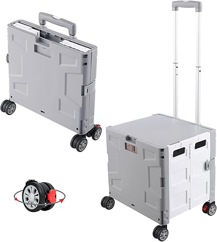 Miniatura 35 de FELICON SELORSS - Carrito plegable portátil plegable con mango telescópico de plástico resistente y duradero, 4 ruedas giratorias para viajes, Blanco