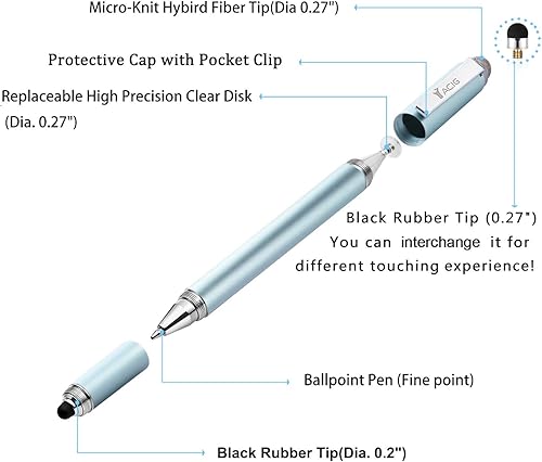 Miniatura 10 de Lápiz capacitivo, 4 en 1, pantalla táctil de alta sensibilidad y precisión, punta de disco transparente, punta de goma negra y punta de fibra de