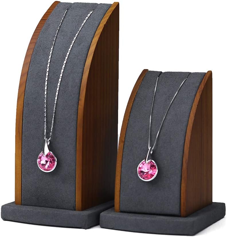 Oirlv 2Pcs/Set Solid Wood Long Chain Necklace Pendant Bracelet Stand retail stores/trade shows Showcase display Jewelry Holder Exquisite Decorative Props (Gray Curved)