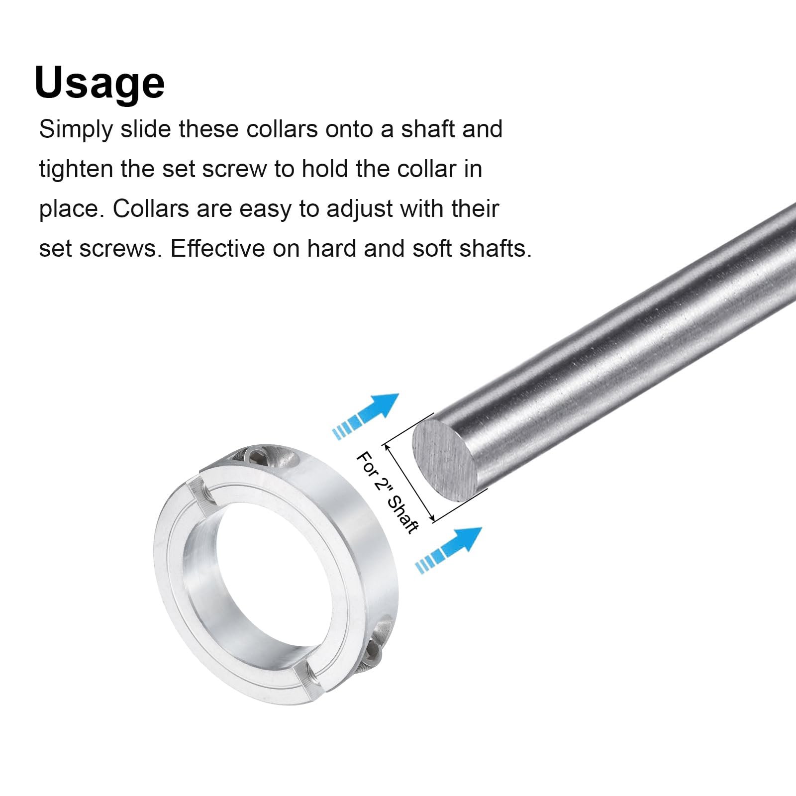 QUARKZMAN 2Pcs Double Split Clamp-On Shaft Collar pour 2" Shaft, Two-Piece Clamping Collar 3" OD, 11/16" Thickness, Aluminum Alloy Set Screw Split Collar Clamp