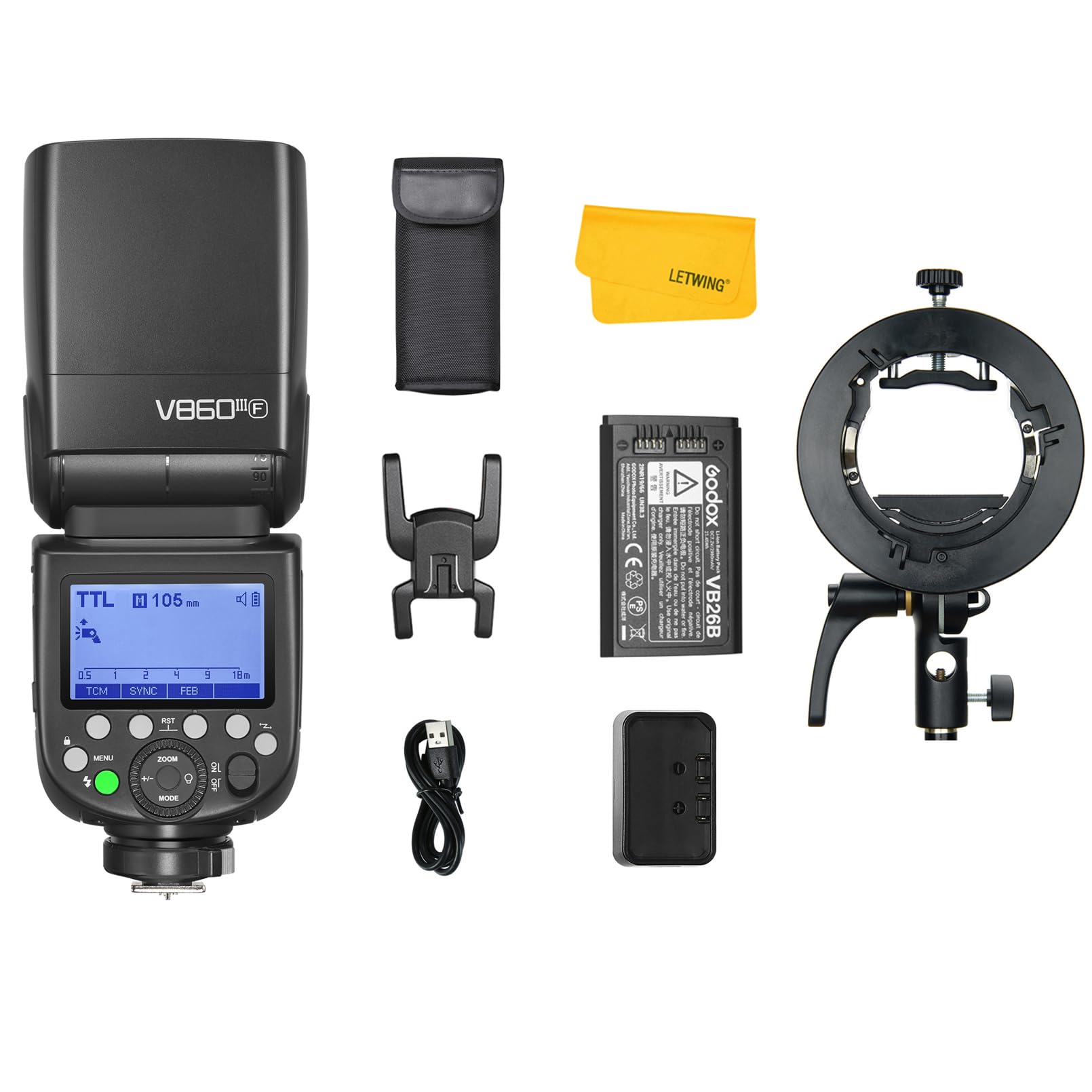 Godox V860III-F Flash for Fujifilm Fuji Camera, 2.4G Wireless Speedlite TTL 1/8000s HSS Camera Flash Speedlight with Godox S2 Flash Bracket, 7.2V/2600mAh Li-ion Battery,Compatible for Fujifilm Camera