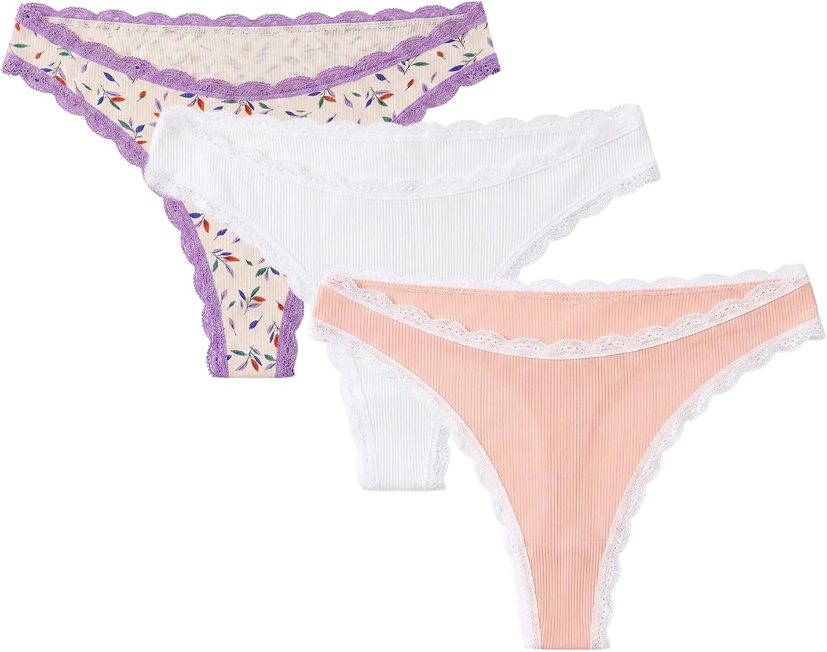 b.tempt'd womens Inspired Eyelet Thong Panty 3 Pack