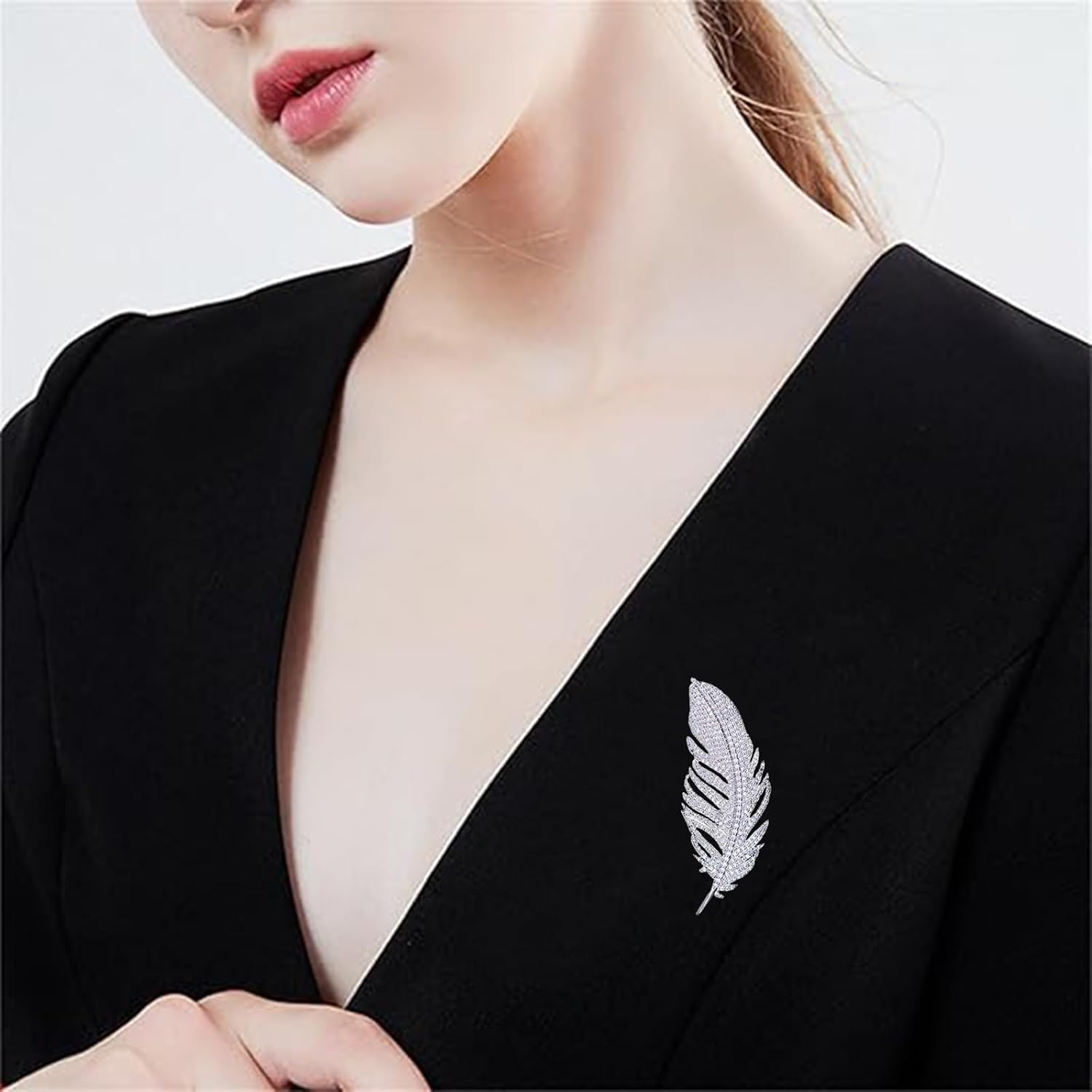 Feather Brooch Pin for Women Trendy Elegant Gold Silver Rhinestone Crystal Feather Leaf Brooch Lapel Pins Clothing Hat Bag Dress Jewelry Gifts Accessories image 3