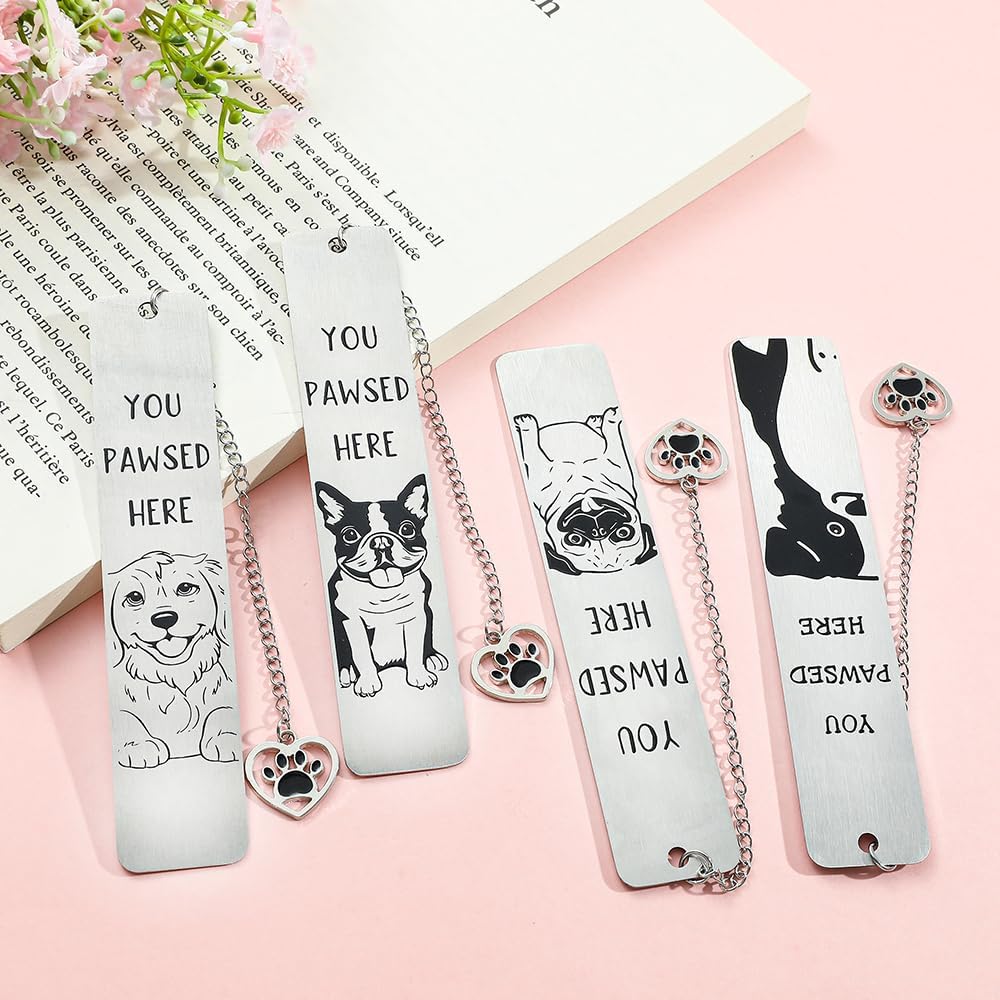 4Pcs/Set Dog Bookmarks - Stainless Steel Hollow Dog Paw Bookmark, You Pawsed Here Book Mark Gifts for Women Men Book & Dog Lover (New A Dog) - Image 3