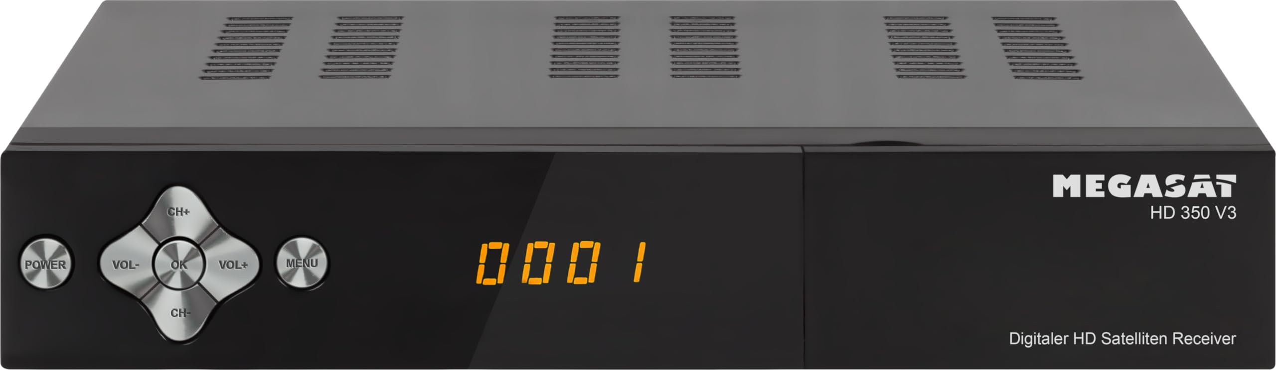 Megasat HD 350 V3 – HD-Sat-Receiver, HDMI, SCART, 2 × USB – Schwarz | Free-to-Air Satelliten-Receiver, DVB-S2, Mediaplayer, Display, 230/12 Volt