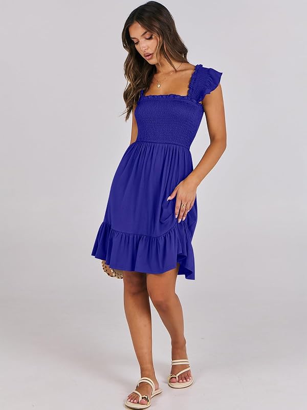 ANRABESS Women's Summer Casual Sleeveless Square Neck Dress 2025 Smocked Ruffle Backless Boho Beach Cute Teen Short Sundress Royal Blue Small by ANRABESS - Used condition - Image 7