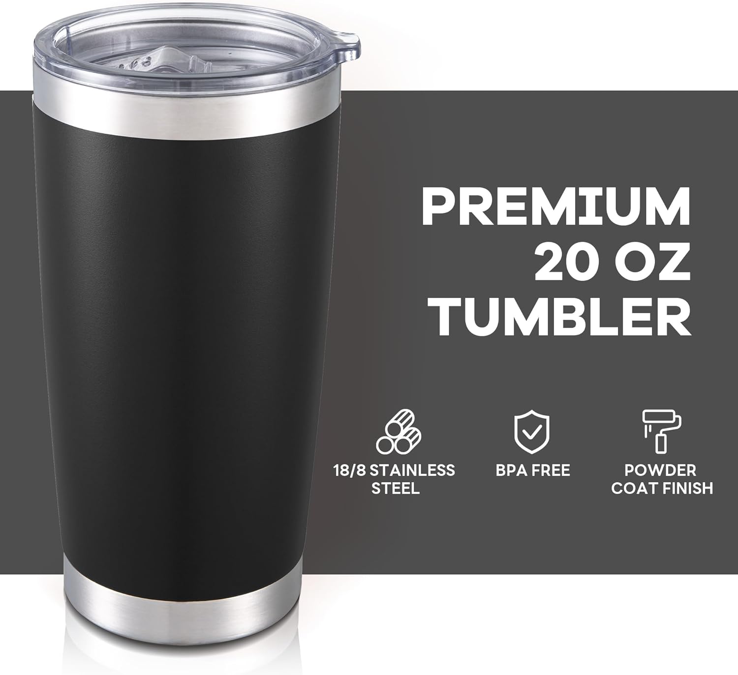 20 oz Tumbler with Lid Stainless Steel Insulated Tumblers Bulk Double Wall Vacuum Cups Powder Coated Travel Mug Keep Drinks Cold and Hot, Black, 12 Pack - Image 2