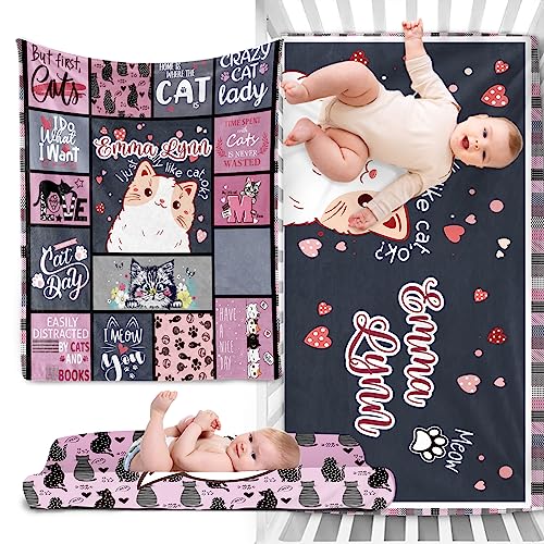 Duckbe Custom Baby Crib Bedding Set - Personalized Name 3 Piece Nursery Crib Set Cartoon Design - Comfortable Baby Blanket, Crib Fitted Sheet, Changing Pad Cover for Newborns Boys Girls Style K
