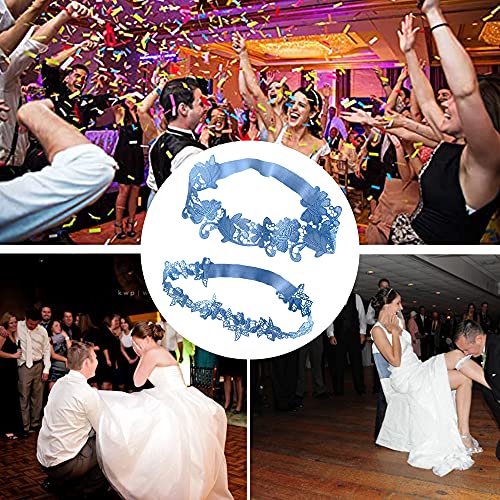 Cicitoywo Wedding Garters For Bride, 2 Pieces Lace Bridal Garter Set, Women's White Garter Belt Wedding Bridal Garter Prom Garter Bridal Accessories Lingerie Leg Garter Belts (Blue/Lace) #TOP2