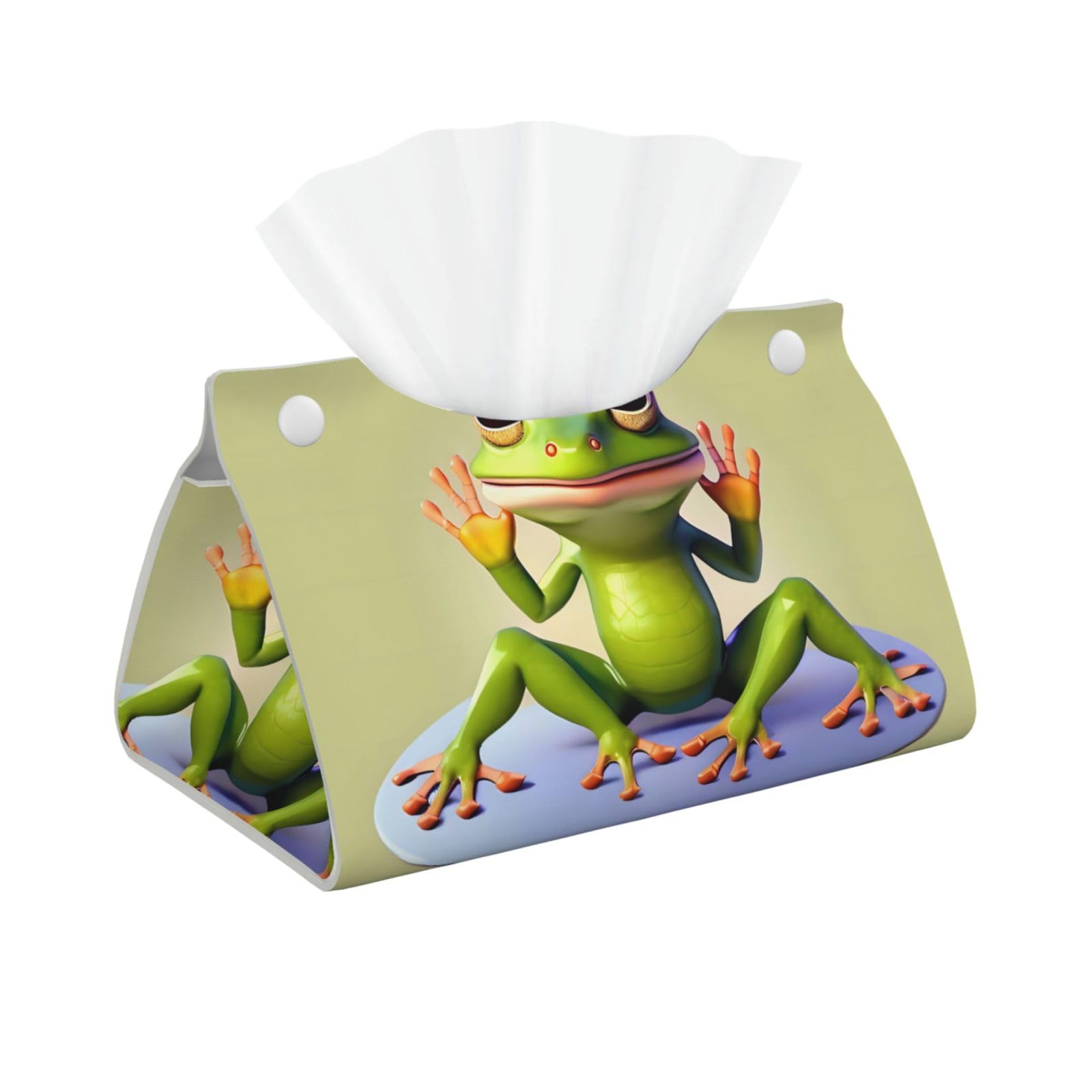 The funny frog doing yoga Long Leather Tissue Box Cover-Waterproof PU Leather Tissue Holder for Bathroom, Decorative Rectangular Tissue Case