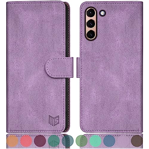 SUANPOT for Samsung Galaxy S21 5G case with [Credit Card Holder][RFID Blocking],PU Leather Flip Book Protective Cover Women Men for Samsung S21 Phone case Lilac Purple