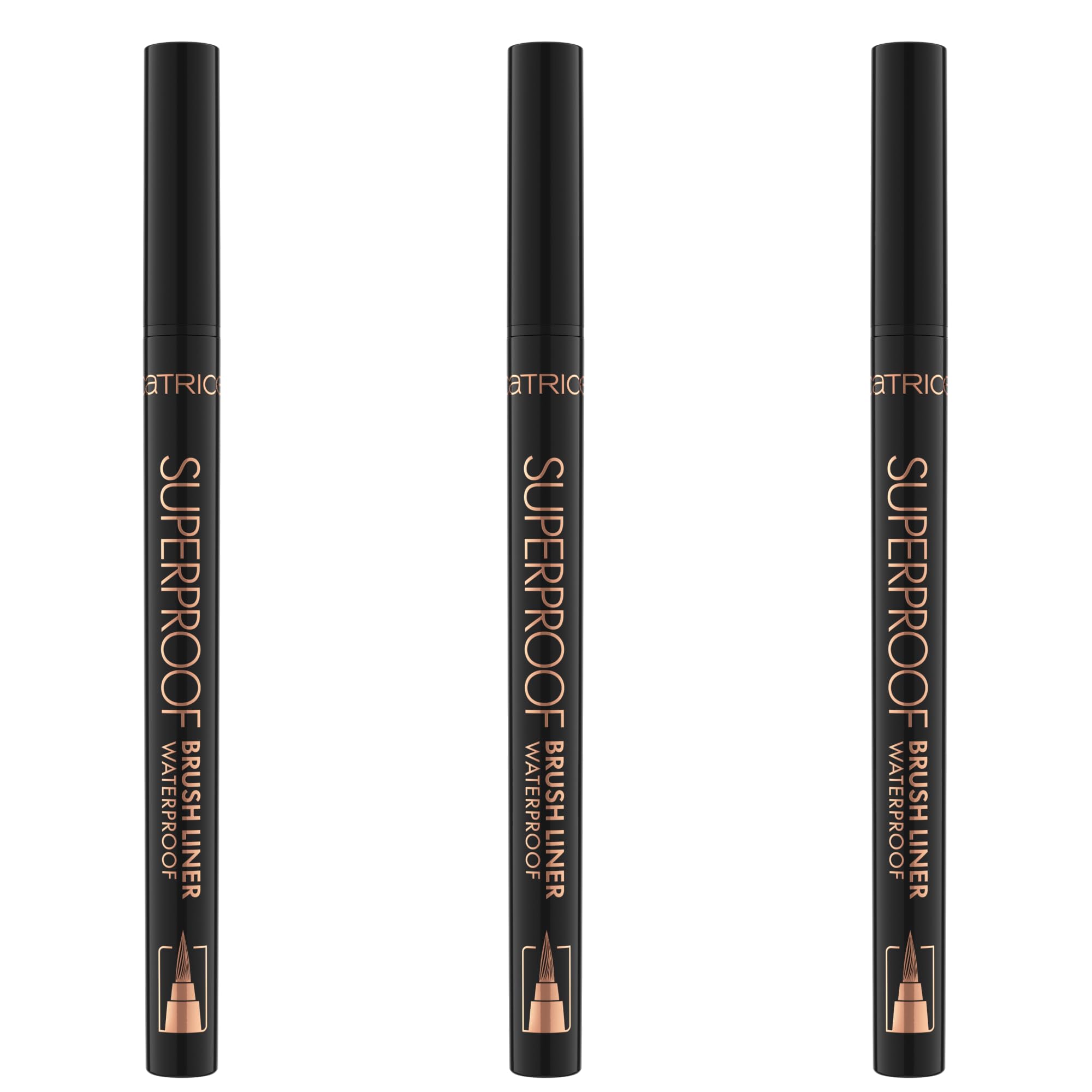 Catrice Superproof Brush Liner Waterproof, Eyeliner, Nr. 010, Schwarz, langanhaltend, Expressergebnis, hochpigmentiert, vegan, wasserfest, ohne Mikroplastikpartikel, ohne Parfüm, 3er Pack (3x0.45ml)