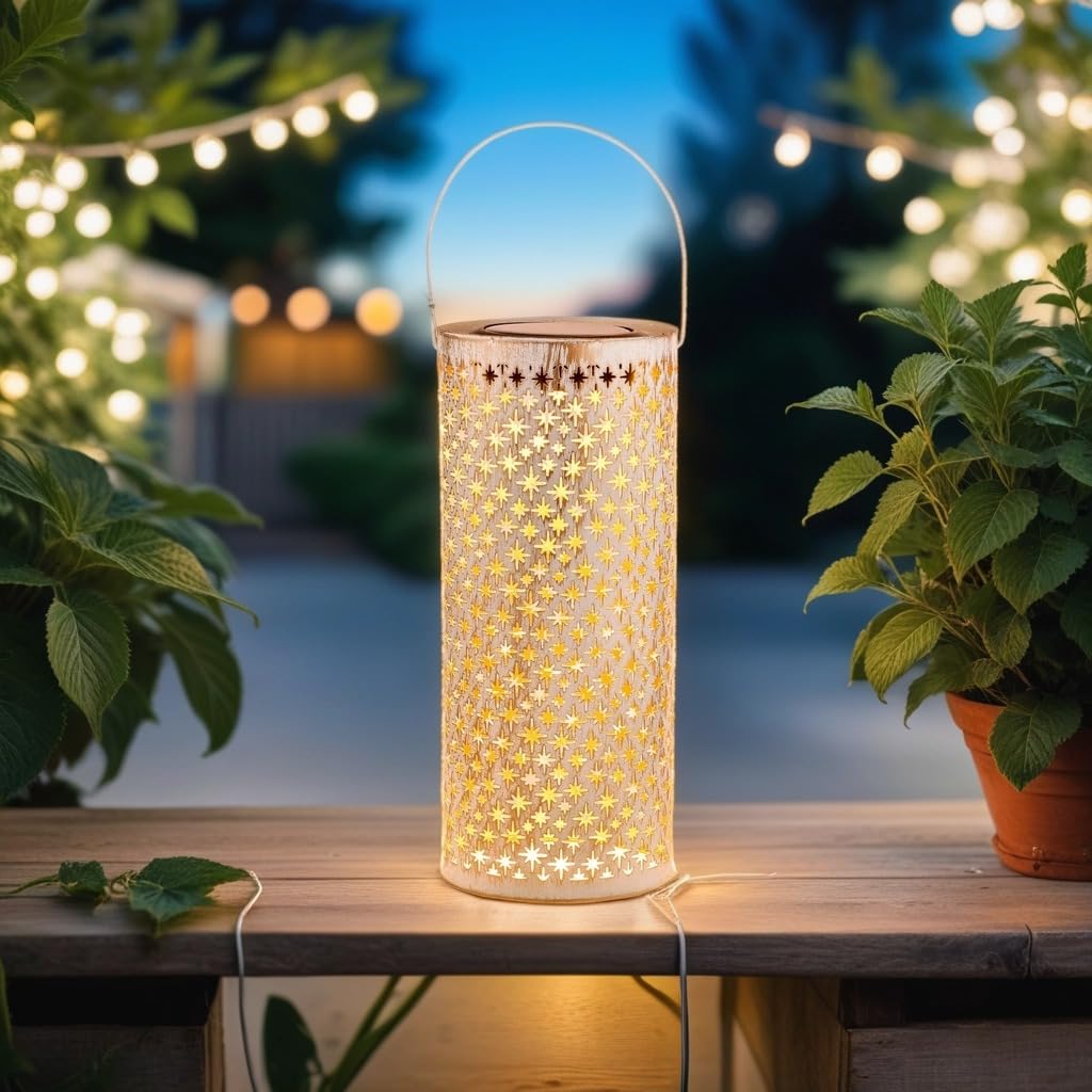 Linterna Solar Estilo Boho, Linterna Solar, farolillo, lámpara de Exterior, Joran, Blanco
