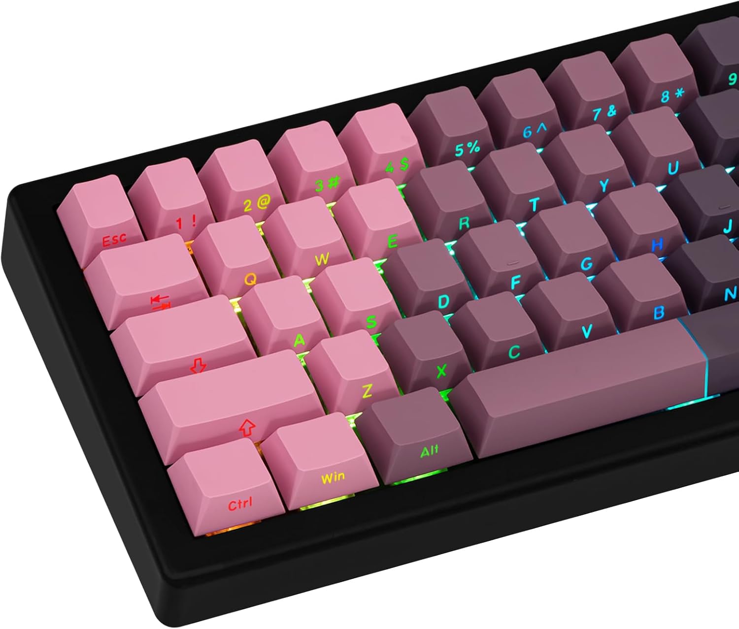 121 Keys Gradient Black and Pink Keycaps, Side Printed PBT Keycap, Cherry Profile Shine Through Keycaps, Double Shot Backlit Keycap Set for Cherry MX Switches Mechanical Keyboards