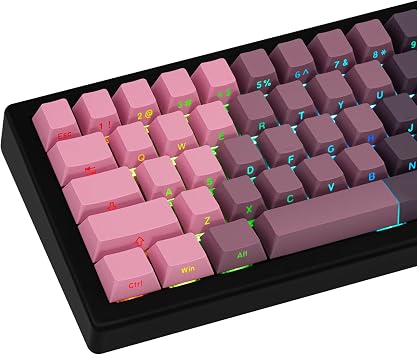 121 Key Gradient Black and Pink Key Cap, Side Printed PBT Key Cap, Cherry Profile Shine Through Key Cap, Double Shot Backlit Key Cap Set for Cherry MX Switch Mechanical Keyboard