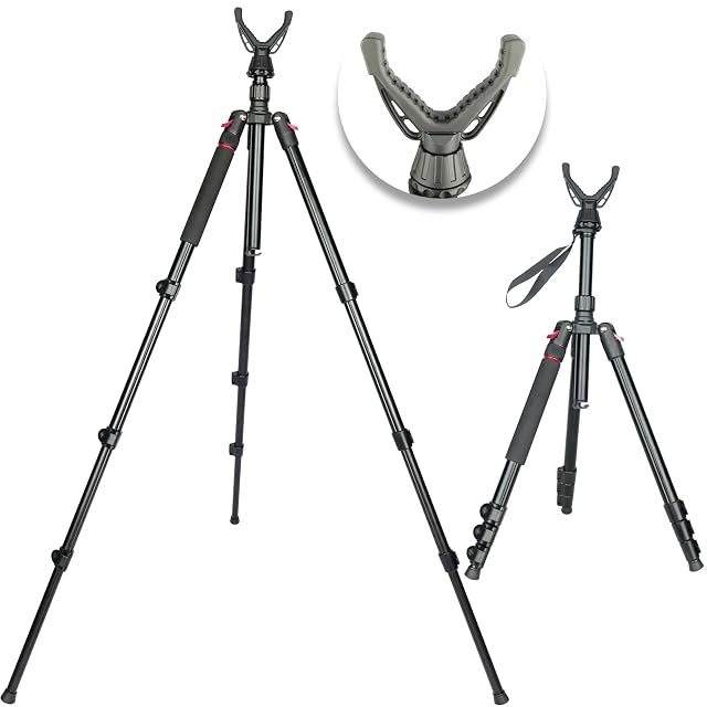 Adjustable Shooting Tripod for Rifles Shooting Stick Level-Lock 3-in-1 Tripod Monopod Bipod 22 8 -61 Height Lightweight Aluminum