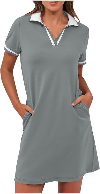 Xiaojmake Womens Polo Dresses Short Sleeve 2025 Casual Summer Tennis Golf Mini Shirt Dress UPF 50+ Athletic Workout Dress