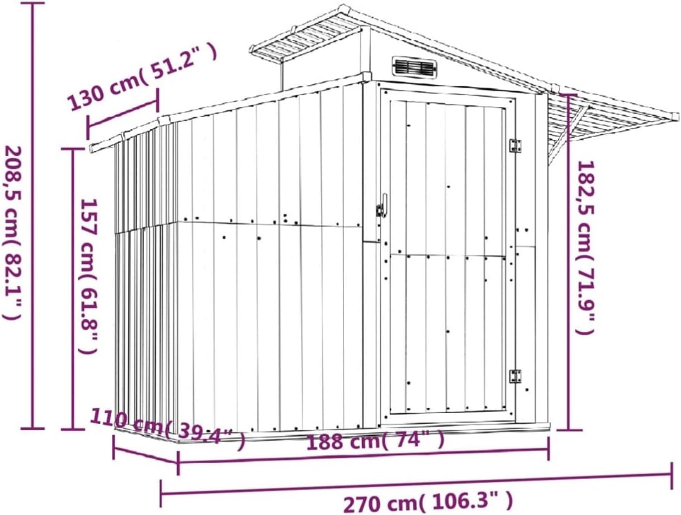Garden Sheds 106.3"" x 51.2"" x 82.1"" Garden Shed Grey Galvanized Steel Easy to Assemble for Outdoor Backyard Gardens Outdoor Storage Sheds